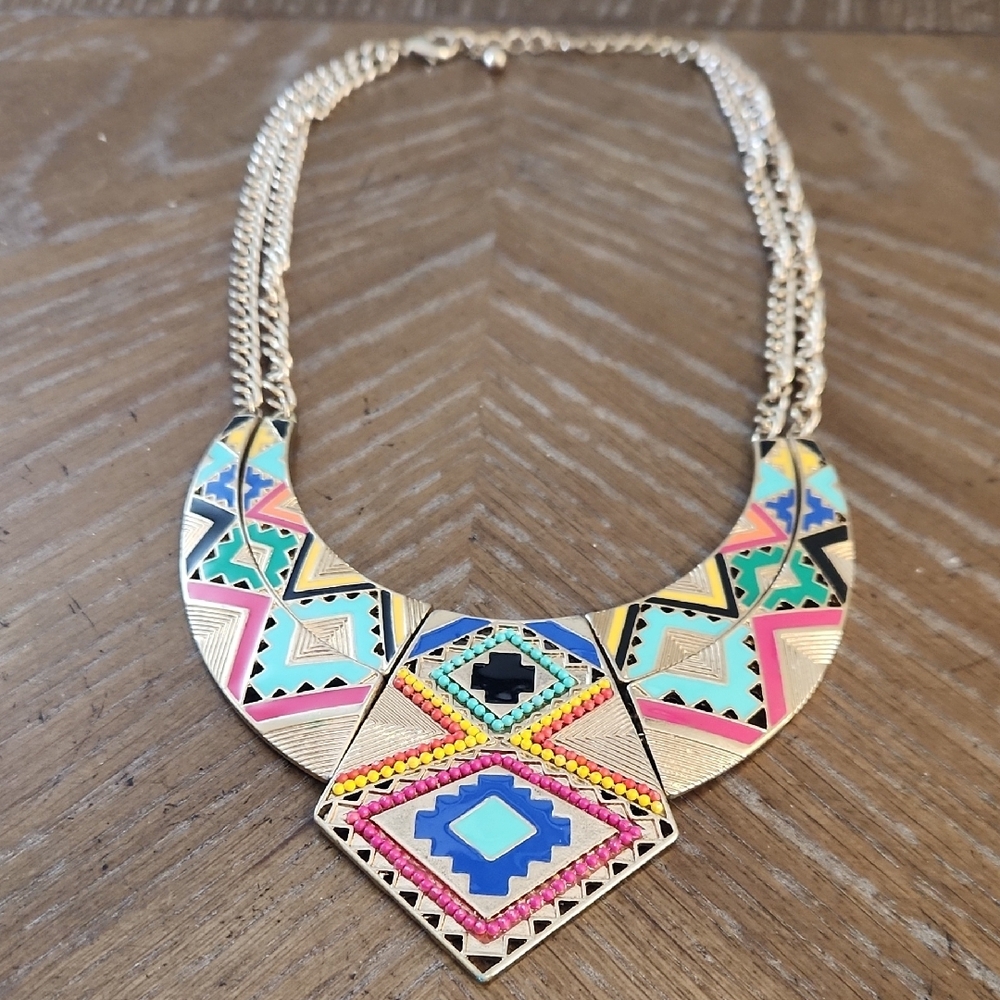 Colorful Geometric Statement Necklace
